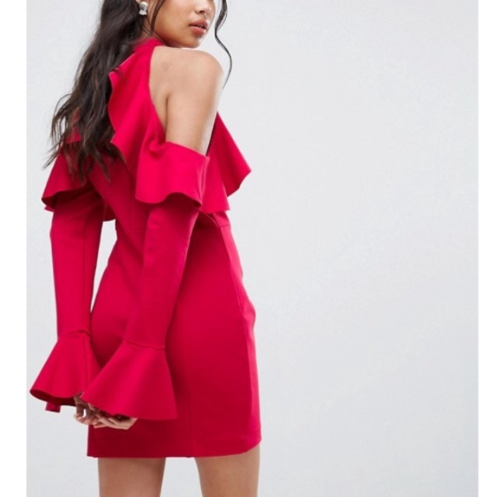 FP Ruffled Cold Shoulder BodyCon Mini Dress